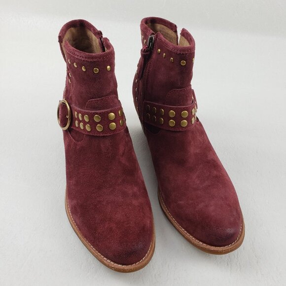 Sofft Allene Harness Ankle Boot Womens 9 Red Suede Studded Western Boho Zip Up - Picture 6 of 12